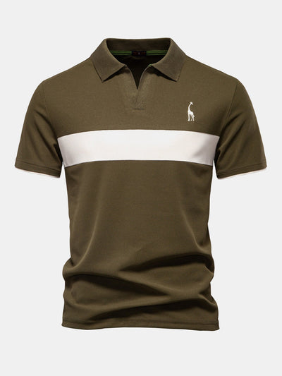 Miles | Contrast Pique V Neck Polo Shirt