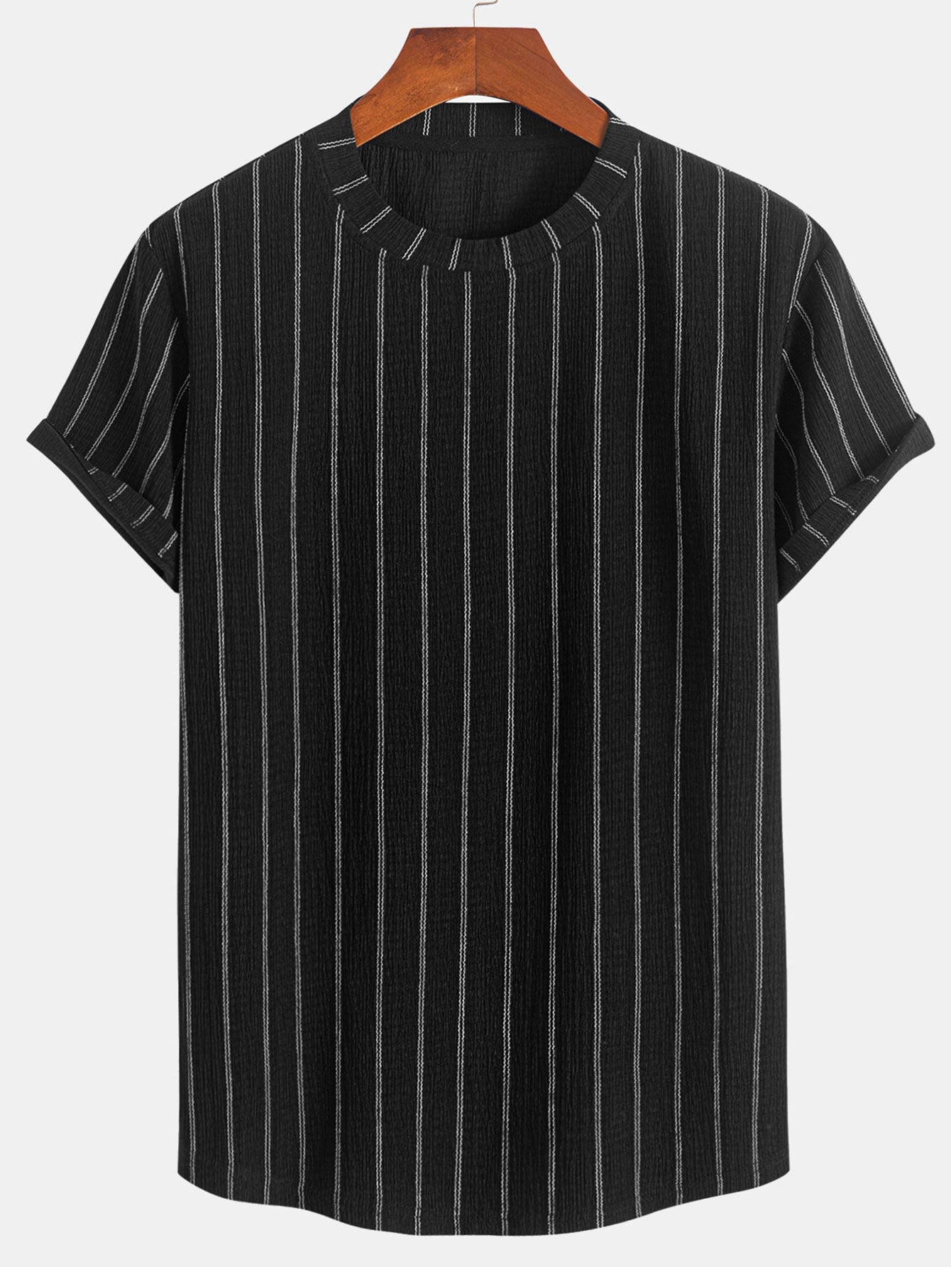 Cipriano® | Stripe Textured Arc Hem T-Shirt
