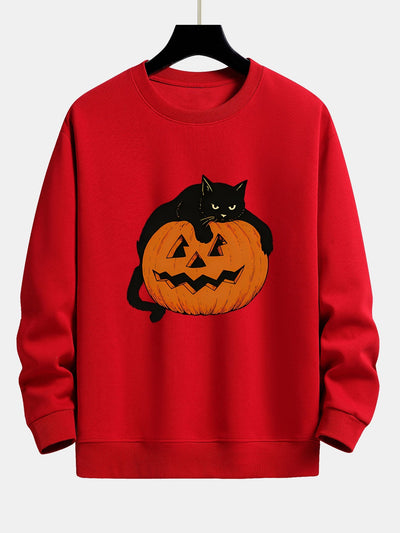 Belisario® | Pumpkin Black Cat Print Relax Fit Sweatshirt