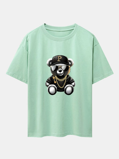 Miqueas® | Hip Hop Bear Print Drop Shoulder Oversize T-Shirt