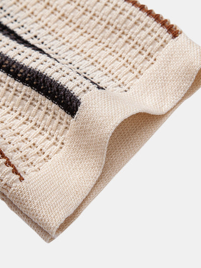 hola CROCHET STRIPED SHIRT WITH BUTTONS & STRAIGHT LEG LINEN PANTS