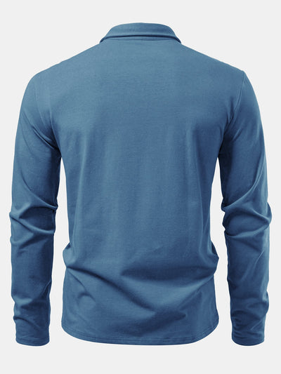 Liam | Solid Long Sleeve Cotton Polo Shirt