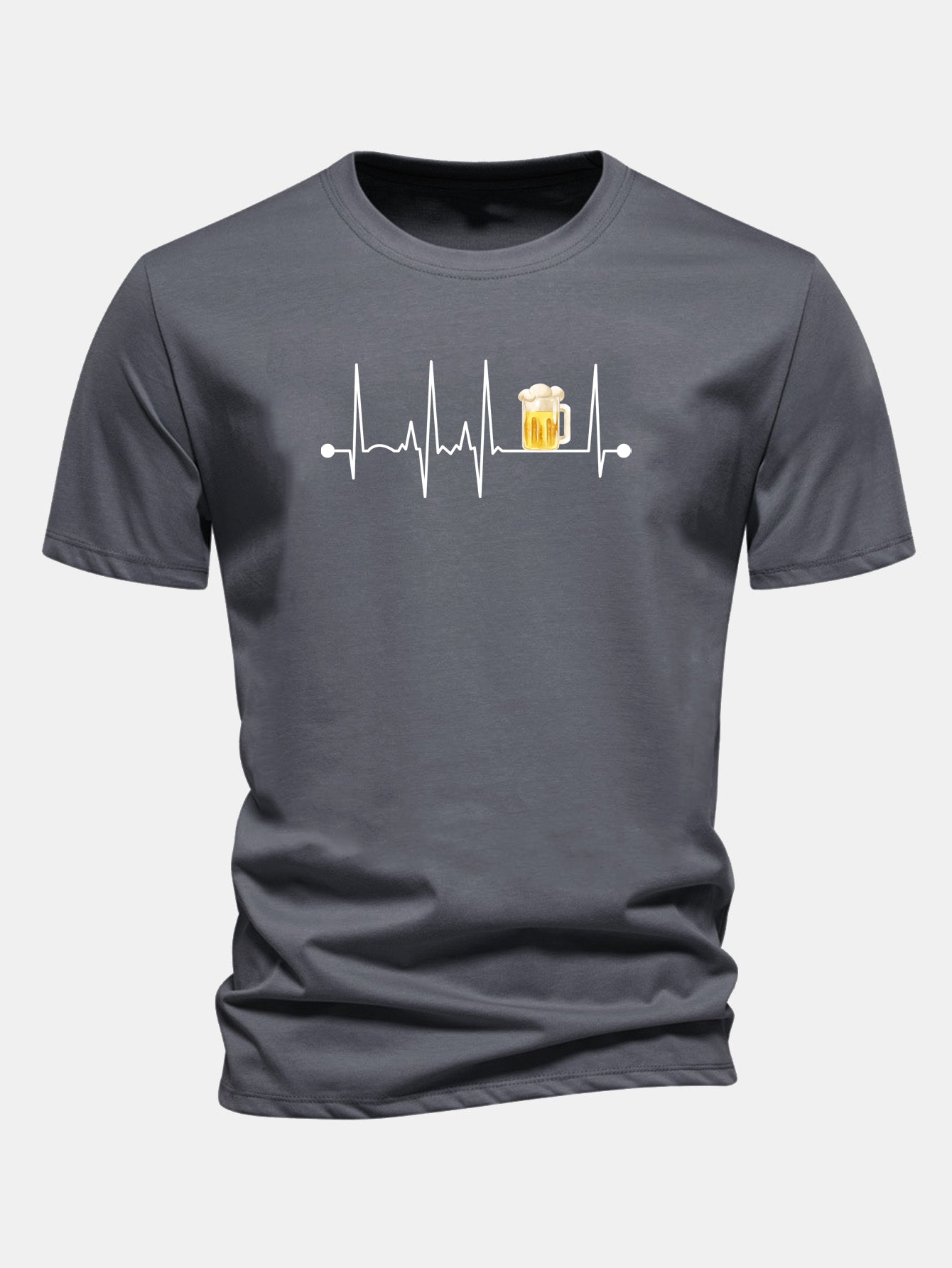 Jericó® | Regular Fit Beer Heartbeat Print Cotton T-Shirt