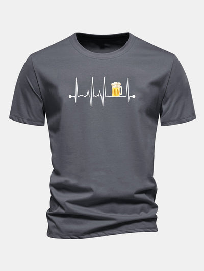 Jericó® | Regular Fit Beer Heartbeat Print Cotton T-Shirt