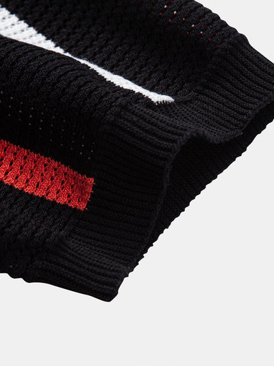 Isaac | Striped Knit Zip Up Polo Shirt