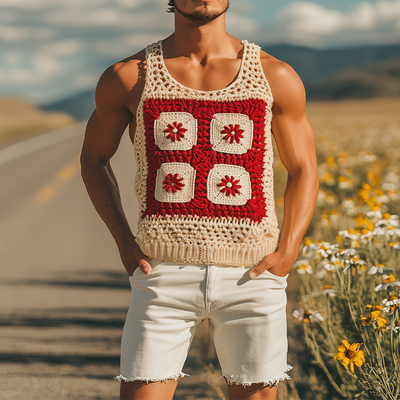 Leroy | Men'S Summer Fashion Casual Hollow Crochet Flower Knitted Tank Top