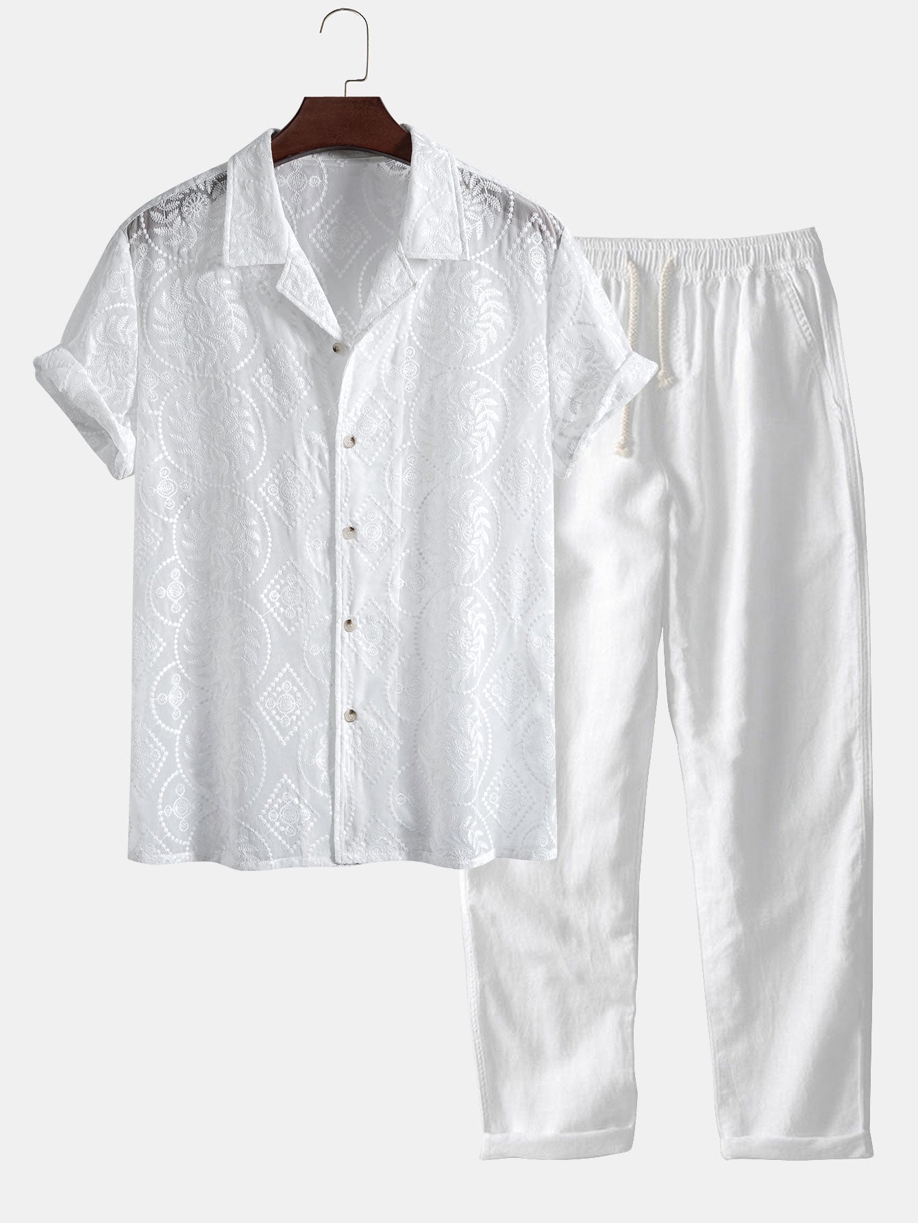 Sergio® | Embroidered Floral Cuban Shirt & Straight Leg Linen Pants