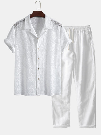 Sergio® | Embroidered Floral Cuban Shirt & Straight Leg Linen Pants