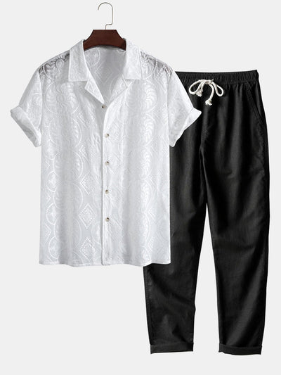 Sergio® | Embroidered Floral Cuban Shirt & Straight Leg Linen Pants