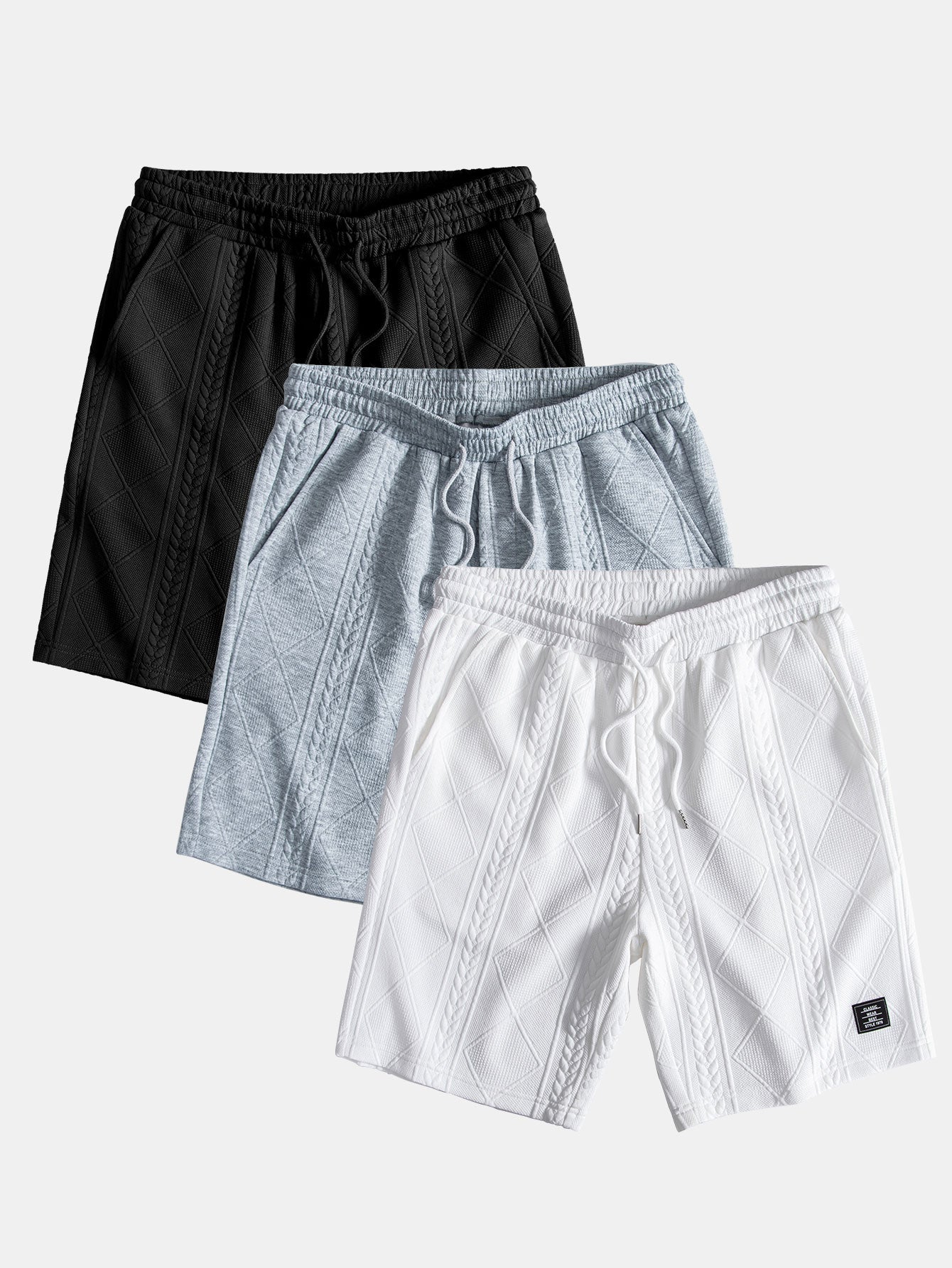 Adelphius® | 3 Pieces Geometric Jacquard Drawstring Shorts