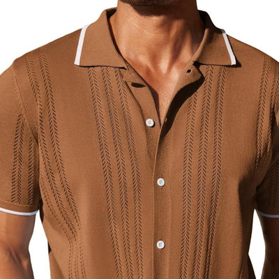 Men'snitted Single-Breasted Short-Sleeved Polo ShirtX