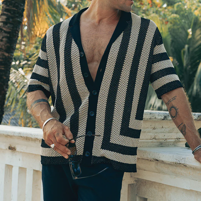 Edgar | Men'S Spring And Summer Fashion Casual Hollow Striped Knitted Short-Sleeved Shirt