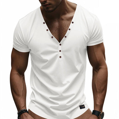 Men's Solid Color Cotn V-Neck Short Sleeve T-ShirtX