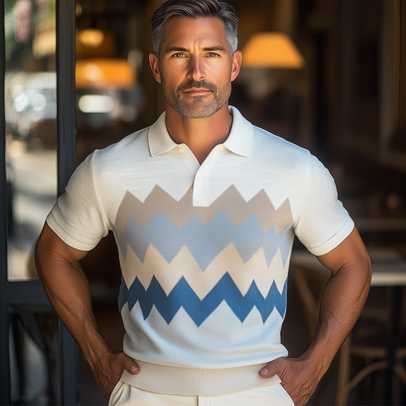 Dario | Men'S Summer Geometric Colorblock Knitted Short Sleeve T-Shirt