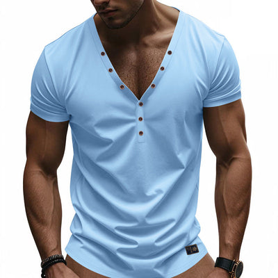 Men's Solid Color Cotn V-Neck Short Sleeve T-ShirtX
