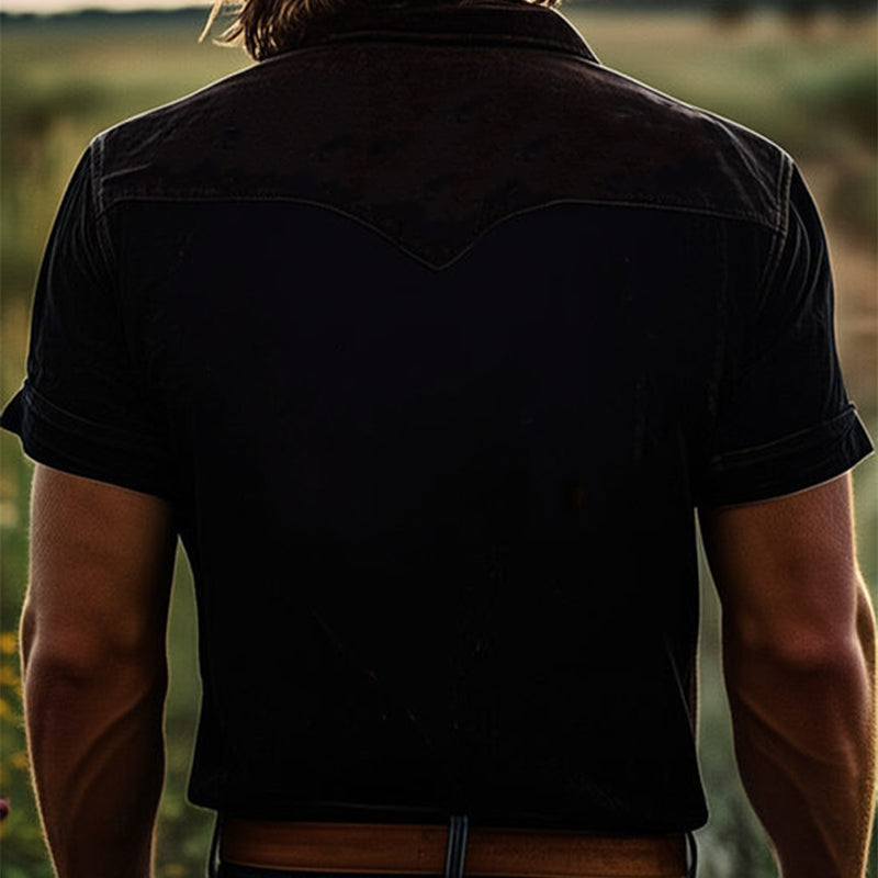 Men's Vine Embroidered Lapel Short Sleeve ShirtX