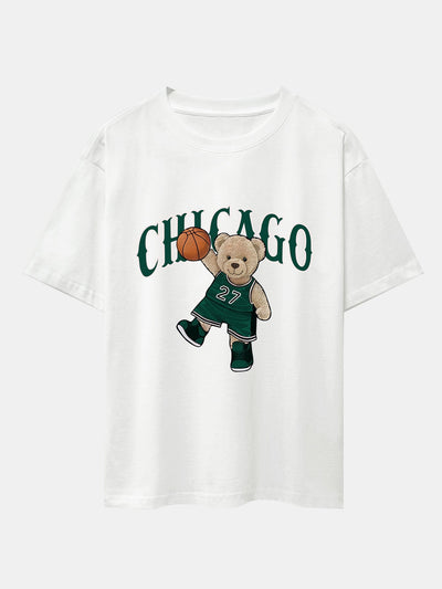 Erico® | Chicago Basketball Bear Print Drop Shoulder Oversize T-Shirt