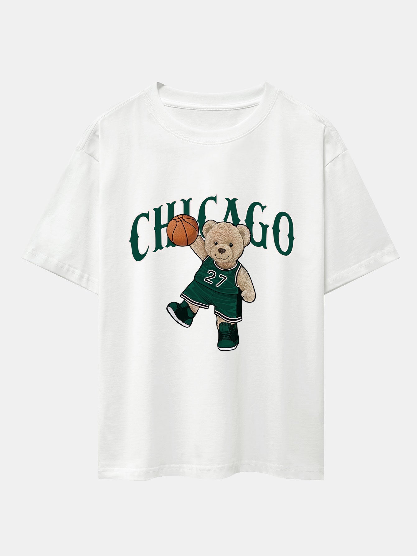 Erasto® | Chicago Basketball Bear Print Drop Shoulder Oversize T-Shirt & Drawstring Corduroy Shorts