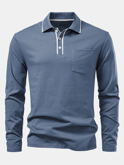 Mason | Long Sleeved Contrast Polo Shirt With Pocket
