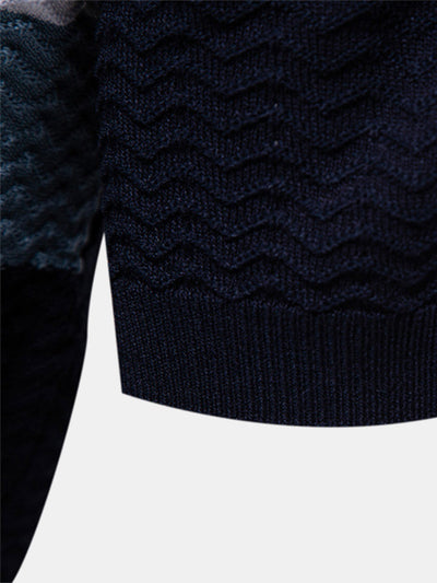 Cameron | Contrast Textured Jacquard Knit Zip Up Polo Shirt