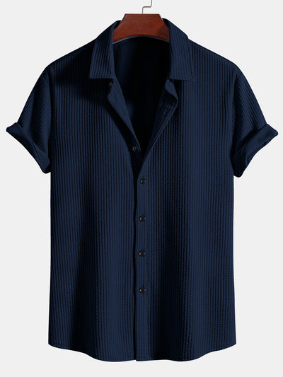Tate® | Muscle Fit Ribbed Button Up Shirt & Shorts