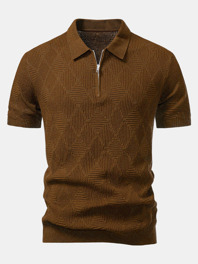 Aiden | Rhombus Textured Zip Up Knitted Polo Shirt