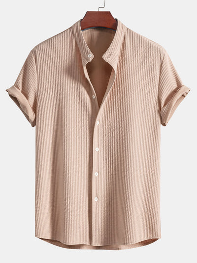 Alceo® | Muscle Fit Ribbed Stand Collar Shirt