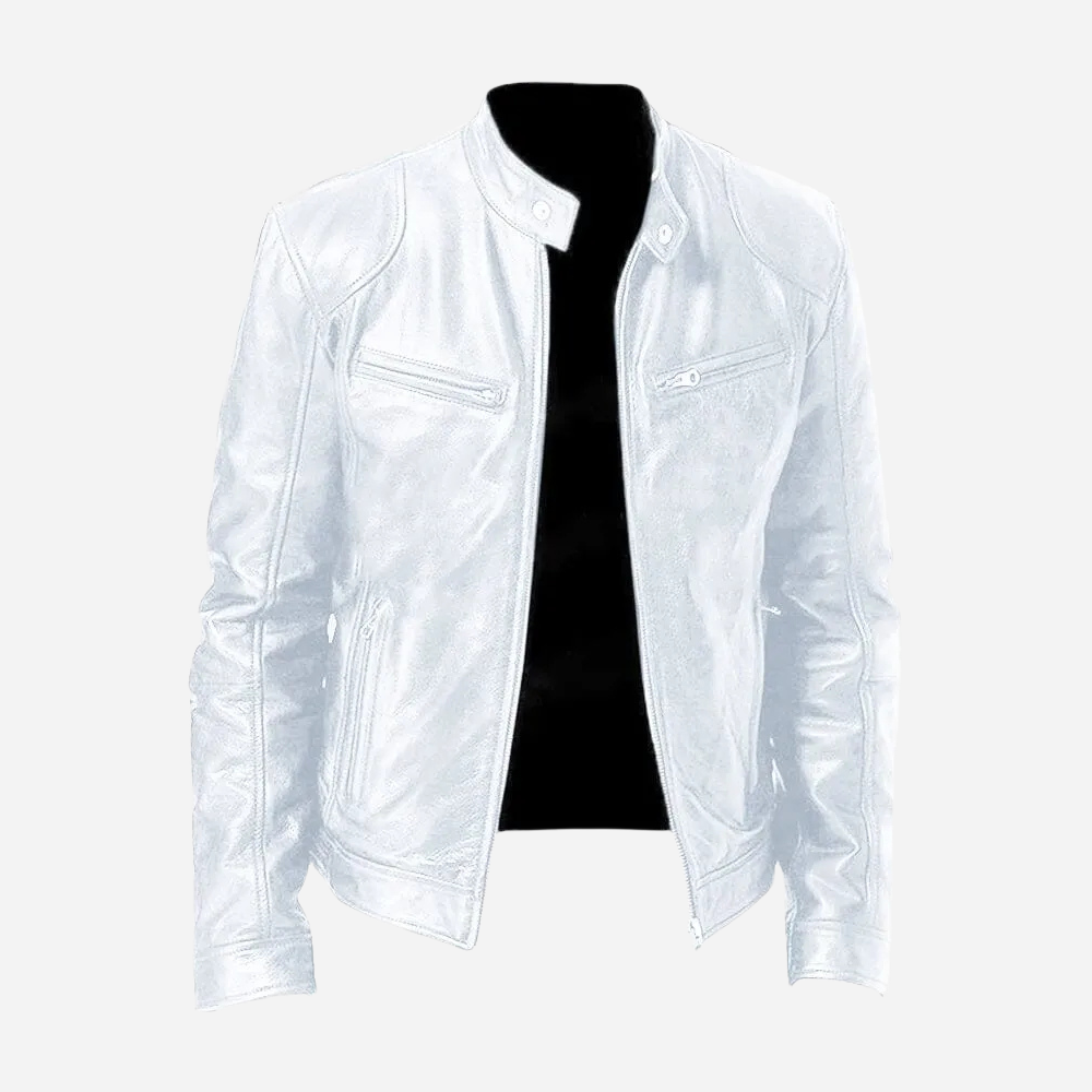 Fidelio | Casual leather jacket with zipper and stand-up collar