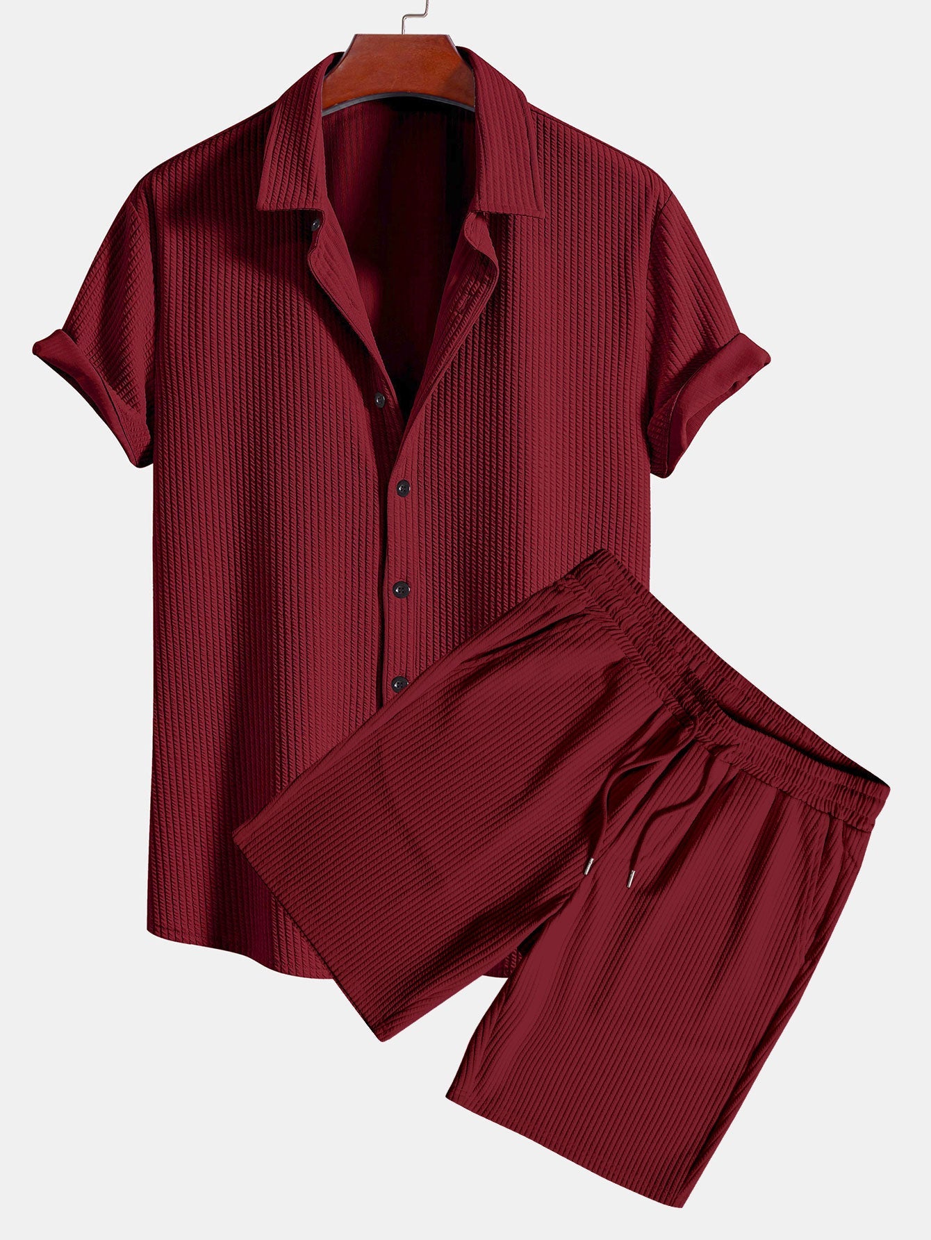 Tate® | Muscle Fit Ribbed Button Up Shirt & Shorts