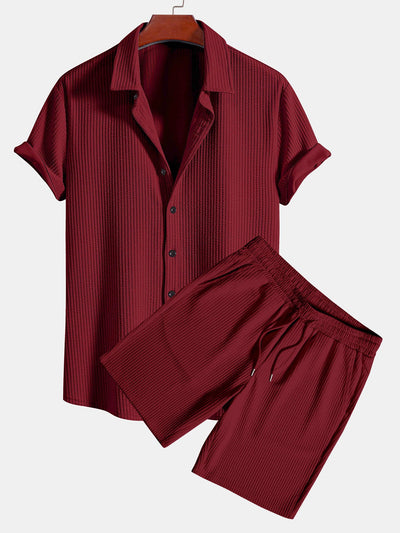 Tate® | Muscle Fit Ribbed Button Up Shirt & Shorts
