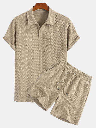 Edgardo® | Geometric Diamond Jacquard Polo & Shorts