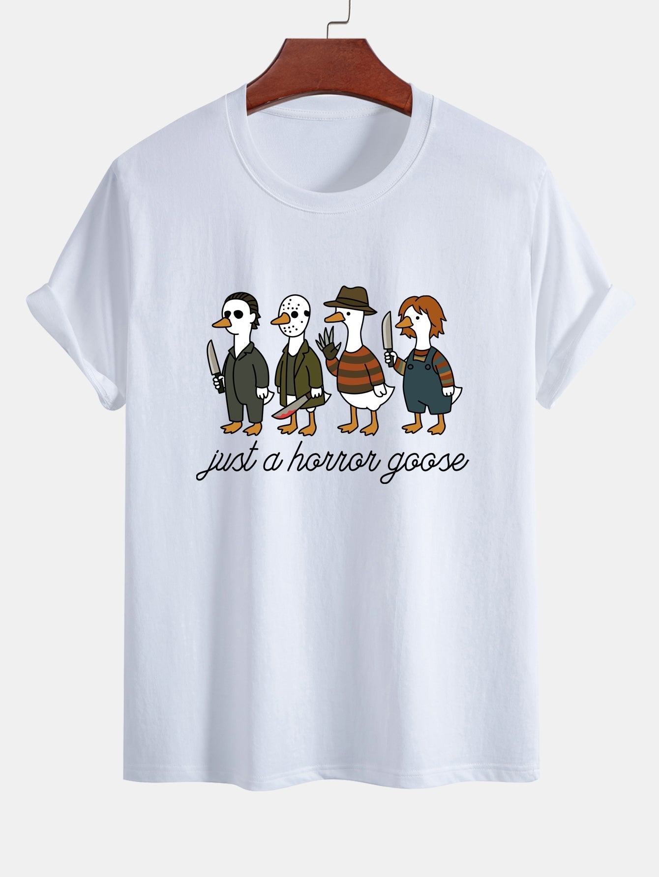 Jaber® | Regular Fit Halloween Horror Goose Print Cotton T-Shirt