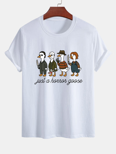 Jaber® | Regular Fit Halloween Horror Goose Print Cotton T-Shirt