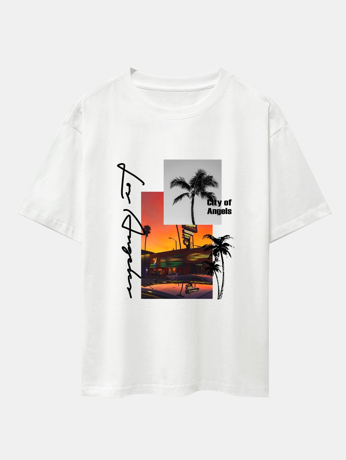 Emmett® | Los Angeles Scenery Print Drop Shoulder Oversize T-Shirt & Swim Shorts