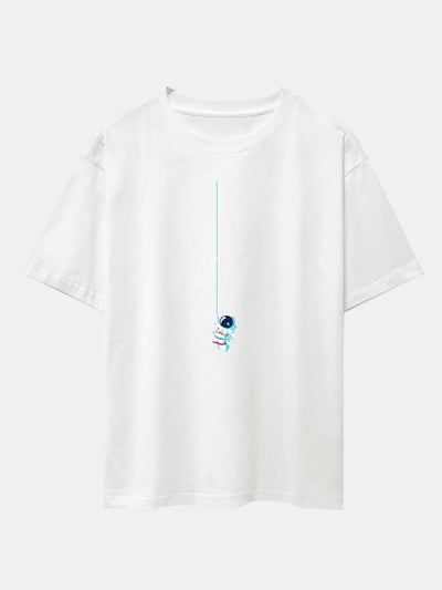 Kevin® | Astronaut On A Rope Print Drop Shoulder Oversize T-Shirt