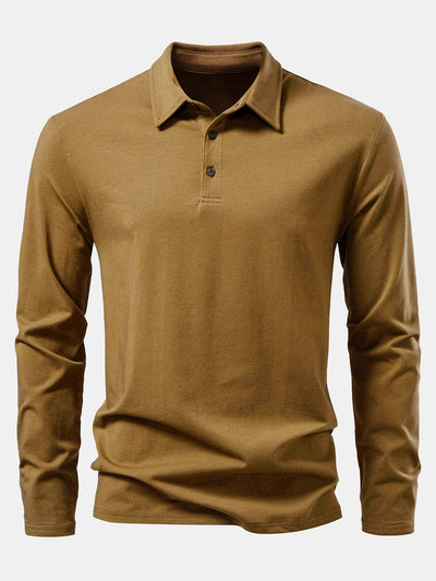 Livio® | Solid Long Sleeve Cotton Polo Shirt