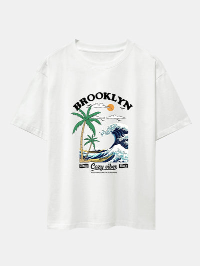 Alair® | Beach Waves Print Drop Shoulder Oversize T-Shirt