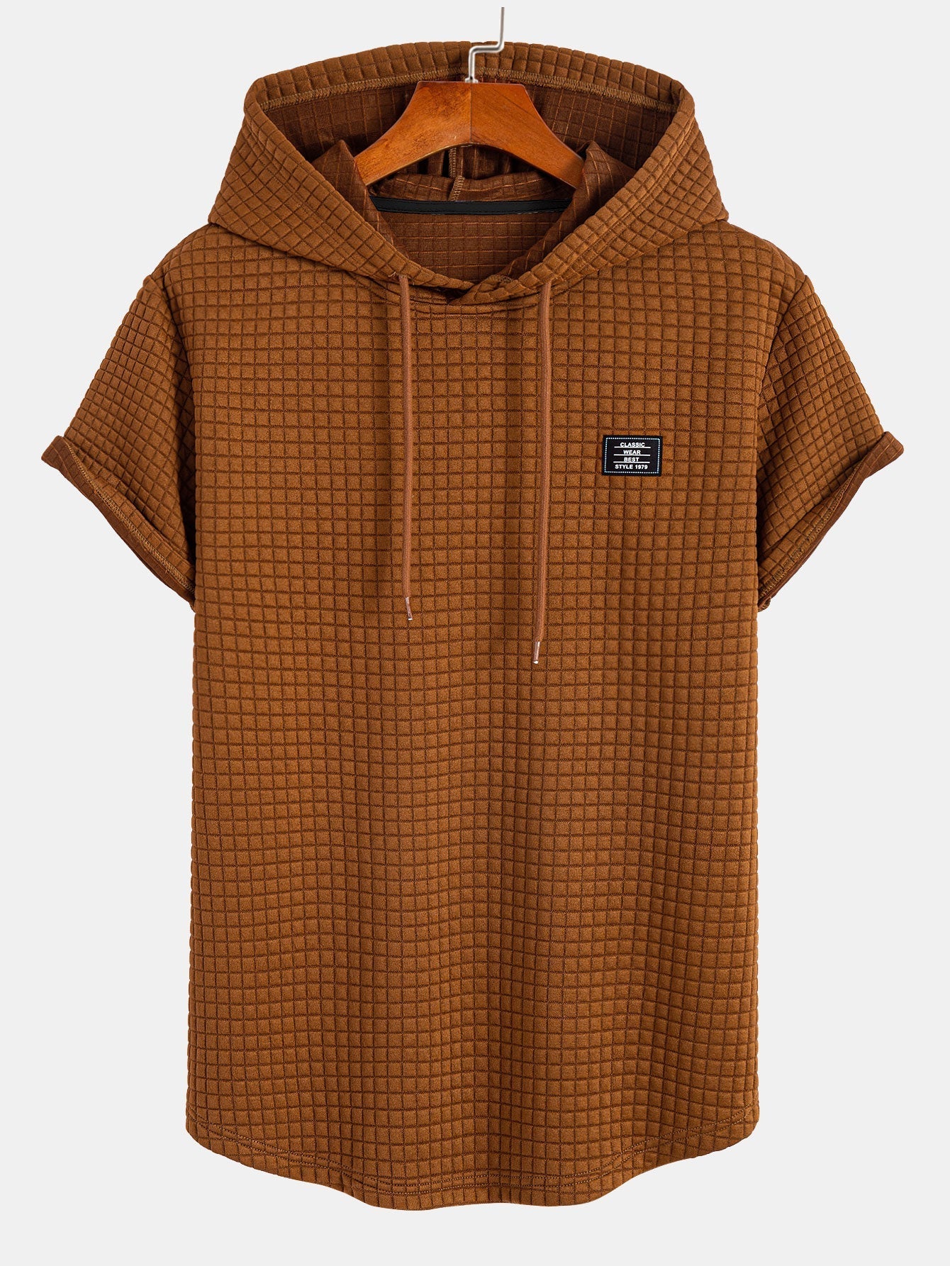 Afif® | Waffle Hooded Arc Hem T-Shirt & Drawstring Corduroy Cargo Jogger Pants