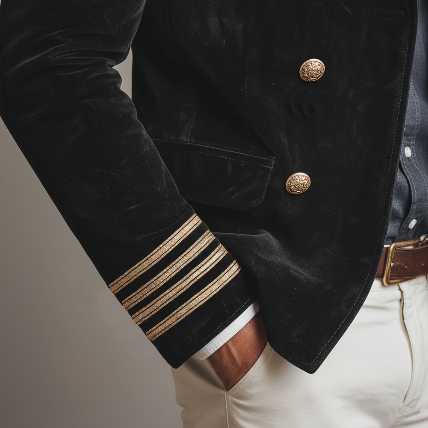 Men's Classic Retro Lapel Doble-breasted Epalette Fax Velvet Jacket