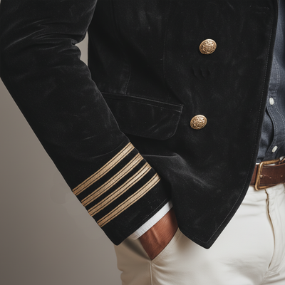 Men's Classic Retro Lapel Doble-breasted Epalette Fax Velvet Jacket