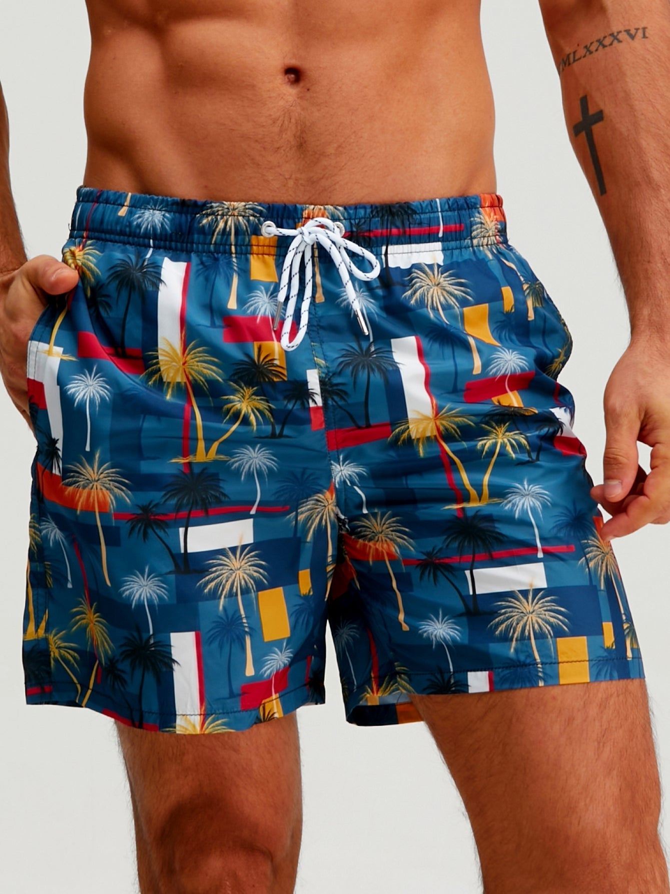 Bráulio® | Palm Tree Color Block Print Swim Shorts
