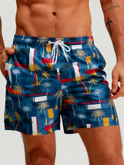 Bráulio® | Palm Tree Color Block Print Swim Shorts