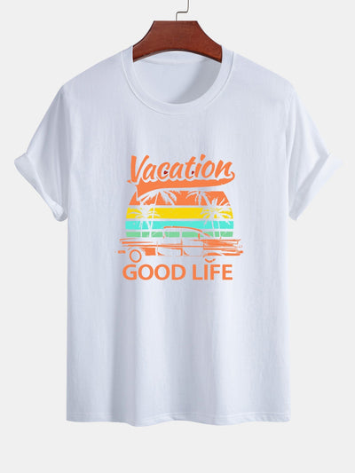Heladio® | Good Life On Vacation Print Cotton T-Shirt