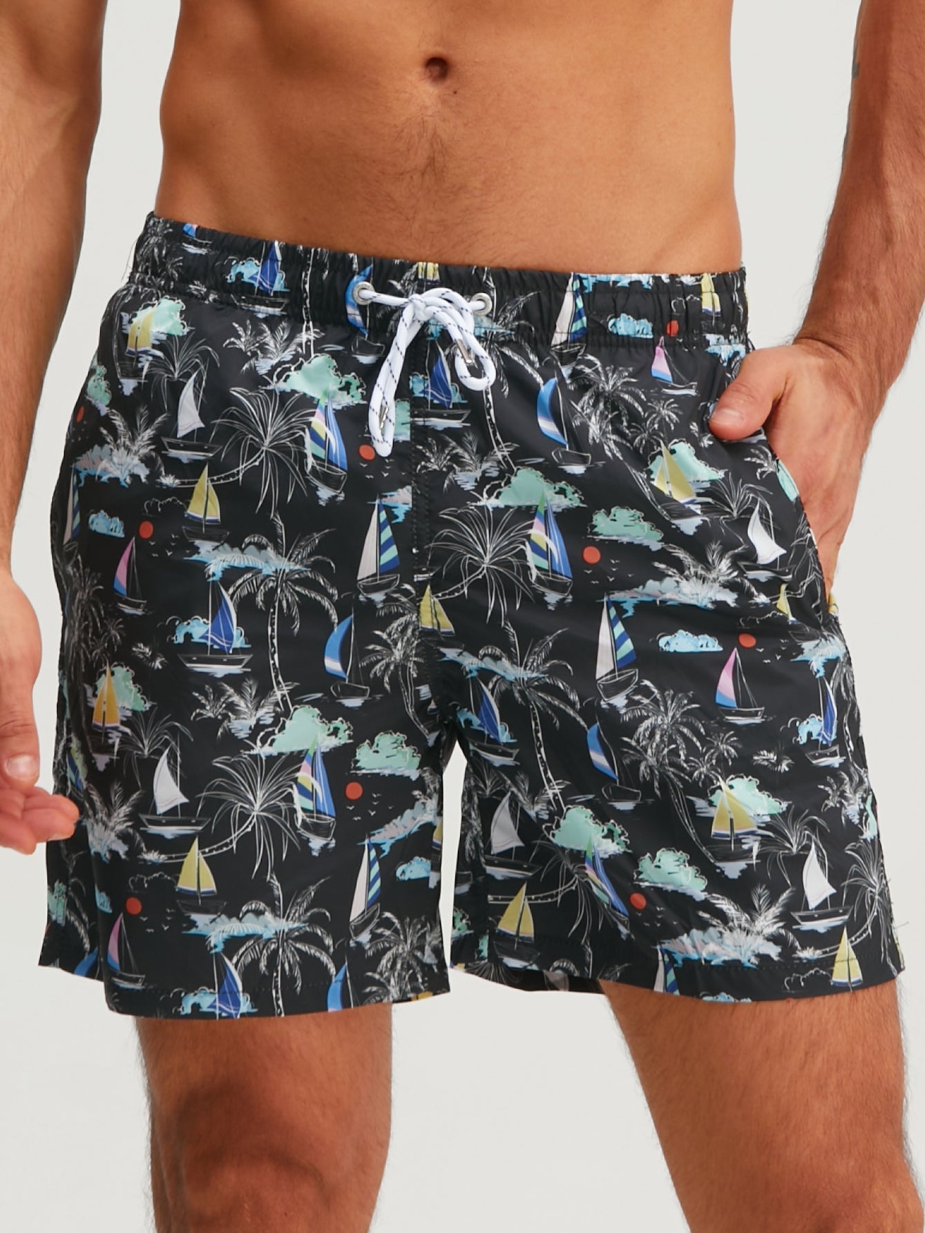 Bernardo® | Palm Tree Sailboat Print Swim Shorts