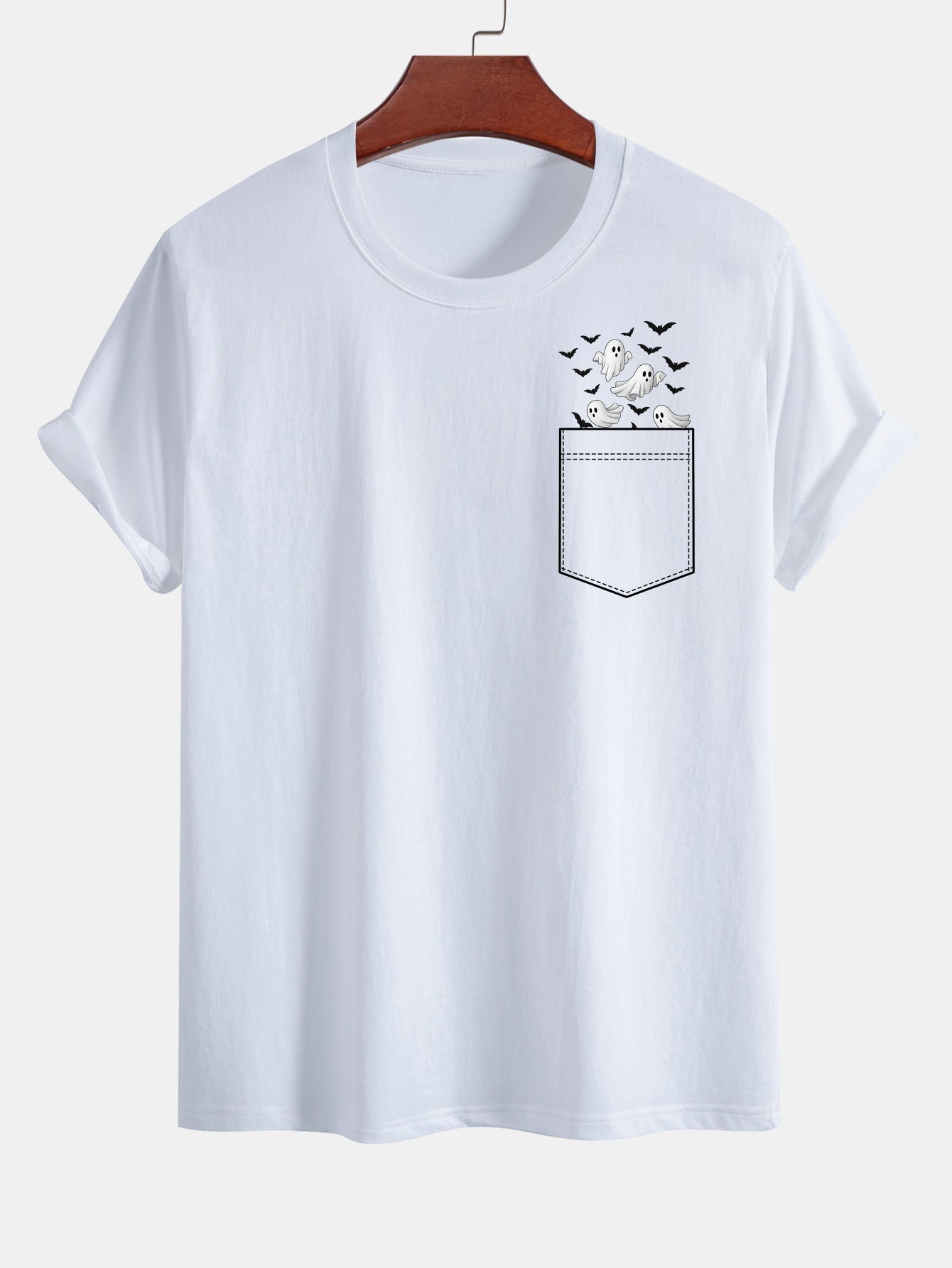 Barnaby® | Regular Fit Pocket Bat Ghost Print Cotton T-Shirt