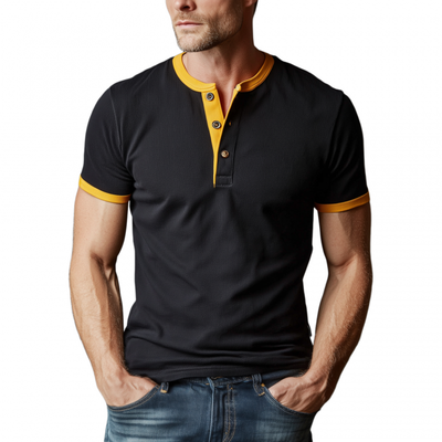 Luther | Men'S Casual Cotton Blend Colorblock Ribbed Henley Collar Slim Fit Short Sleeve T-Shirt
