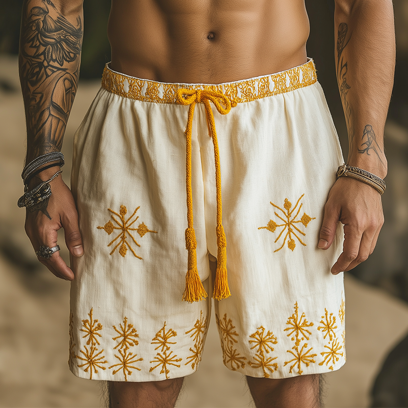 Phillip | Men'S Summer Fashion Cotton And Linen Embroidered Casual Shorts