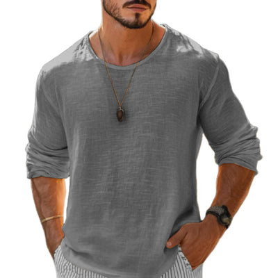Men's Casal Cotn Linen Rond Neck Loose Long Sleeve T-ShirtM