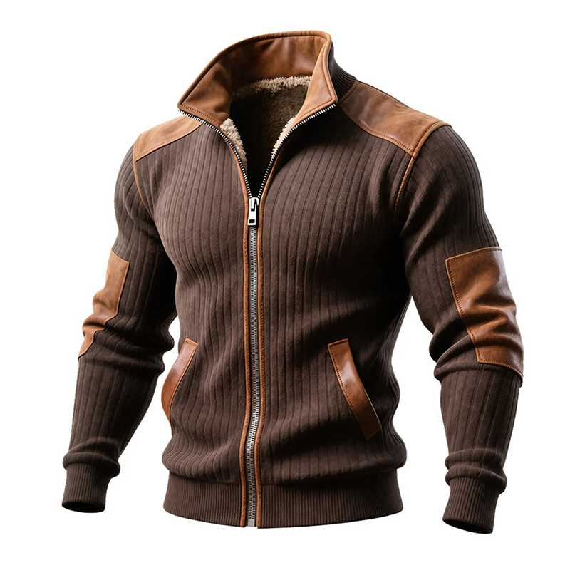 Ariel® | Men's Casual Knitted Stitching PU Lapel Zipper Jacket MTA0931J3X