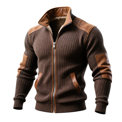 Ariel® | Men's Casual Knitted Stitching PU Lapel Zipper Jacket MTA0931J3X